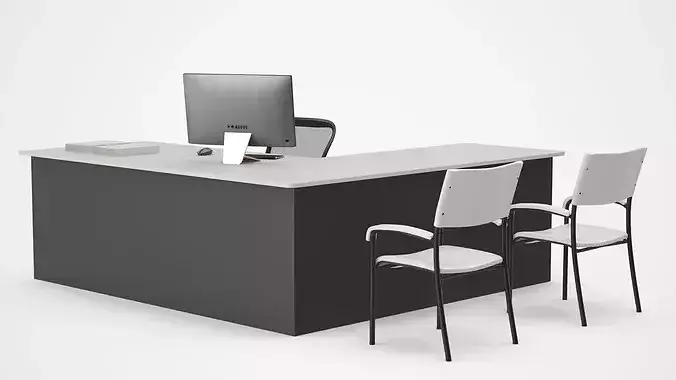 Office Desk with Chairs and Computer Setup 3D model 4