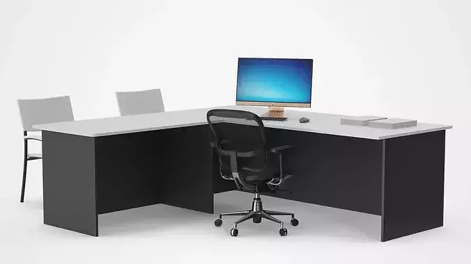 Office Desk with Chairs and Computer Setup 3D model