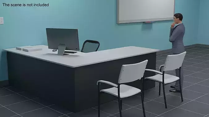 Office Desk with Chairs and Computer Setup 3D model 2
