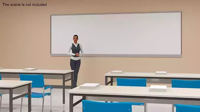 Modern Classroom Interior with Projector and Desktop Monoblock 3D model 3