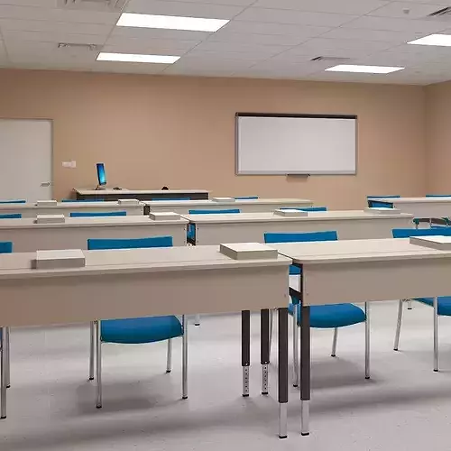 Modern Classroom Interior with Projector and Desktop Monoblock 3D model