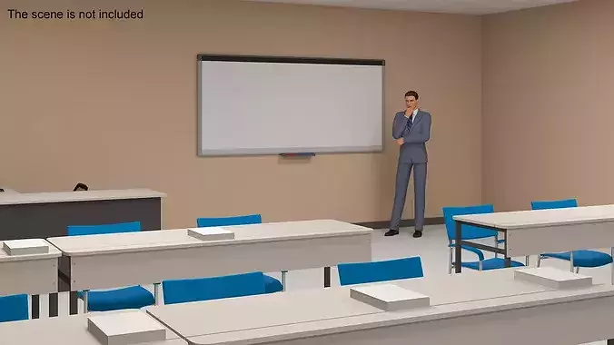 Modern Classroom Interior with Projector and Desktop Monoblock 3D model 4