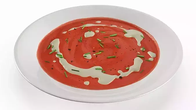 Creamy Tomato Soup Garnished with Herbs 3D model