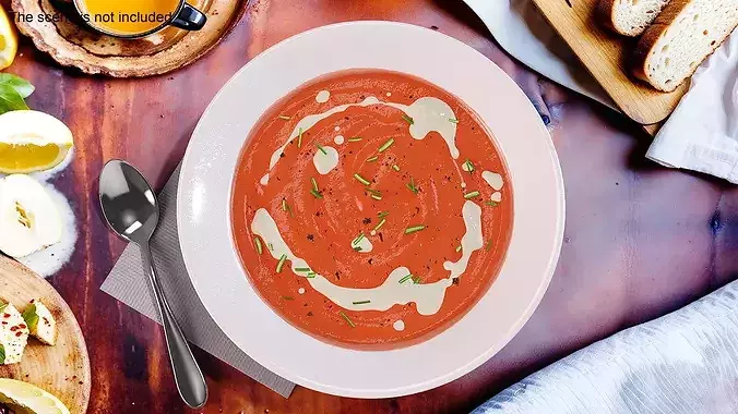 Creamy Tomato Soup Garnished with Herbs 3D model 3