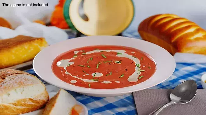 Creamy Tomato Soup Garnished with Herbs 3D model 2