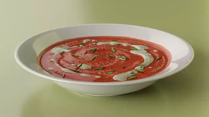 Creamy Tomato Soup Garnished with Herbs 3D model 5