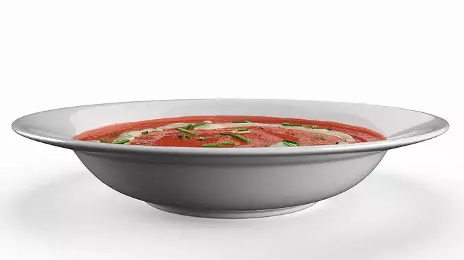 Creamy Tomato Soup Garnished with Herbs 3D model 6