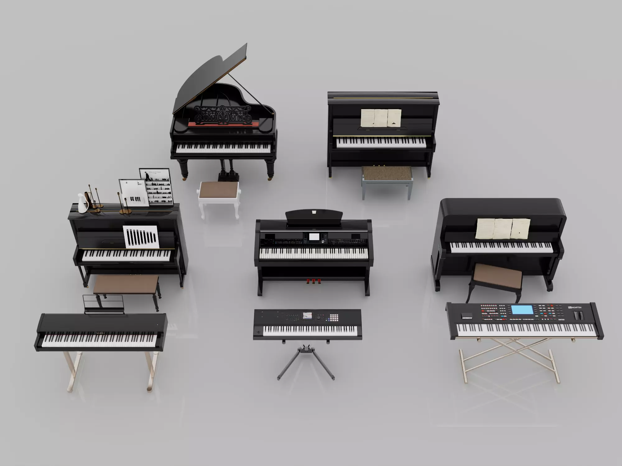 Piano Digital Keyboard Collection Low-poly 3D model