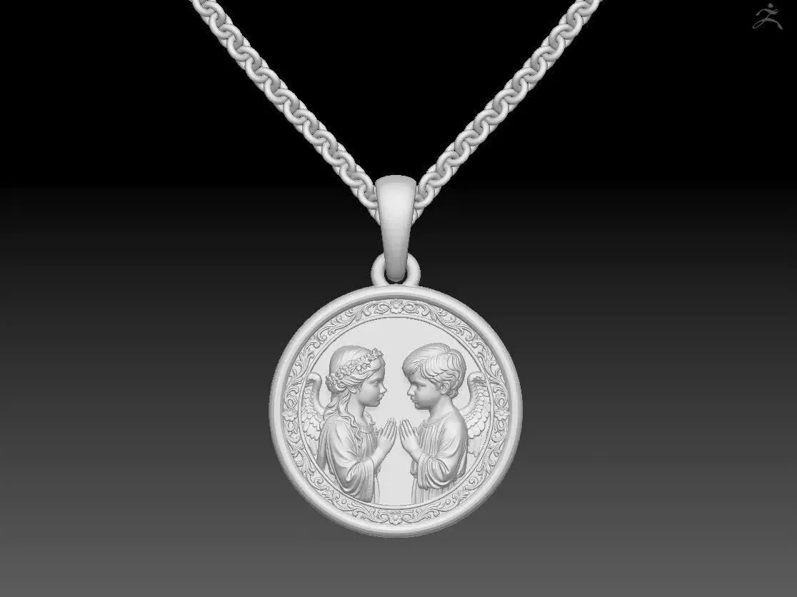 3D Model Praying Angels Pendant - Jewelry CAD STL for Casting 3D print model