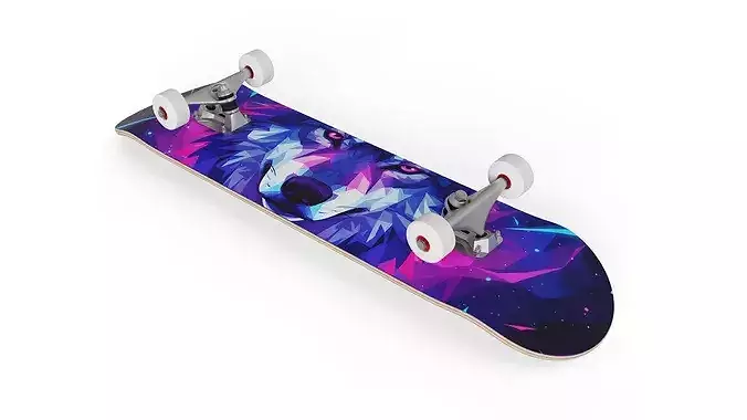 Complete Skateboard with Modern Geometric Wolf Art