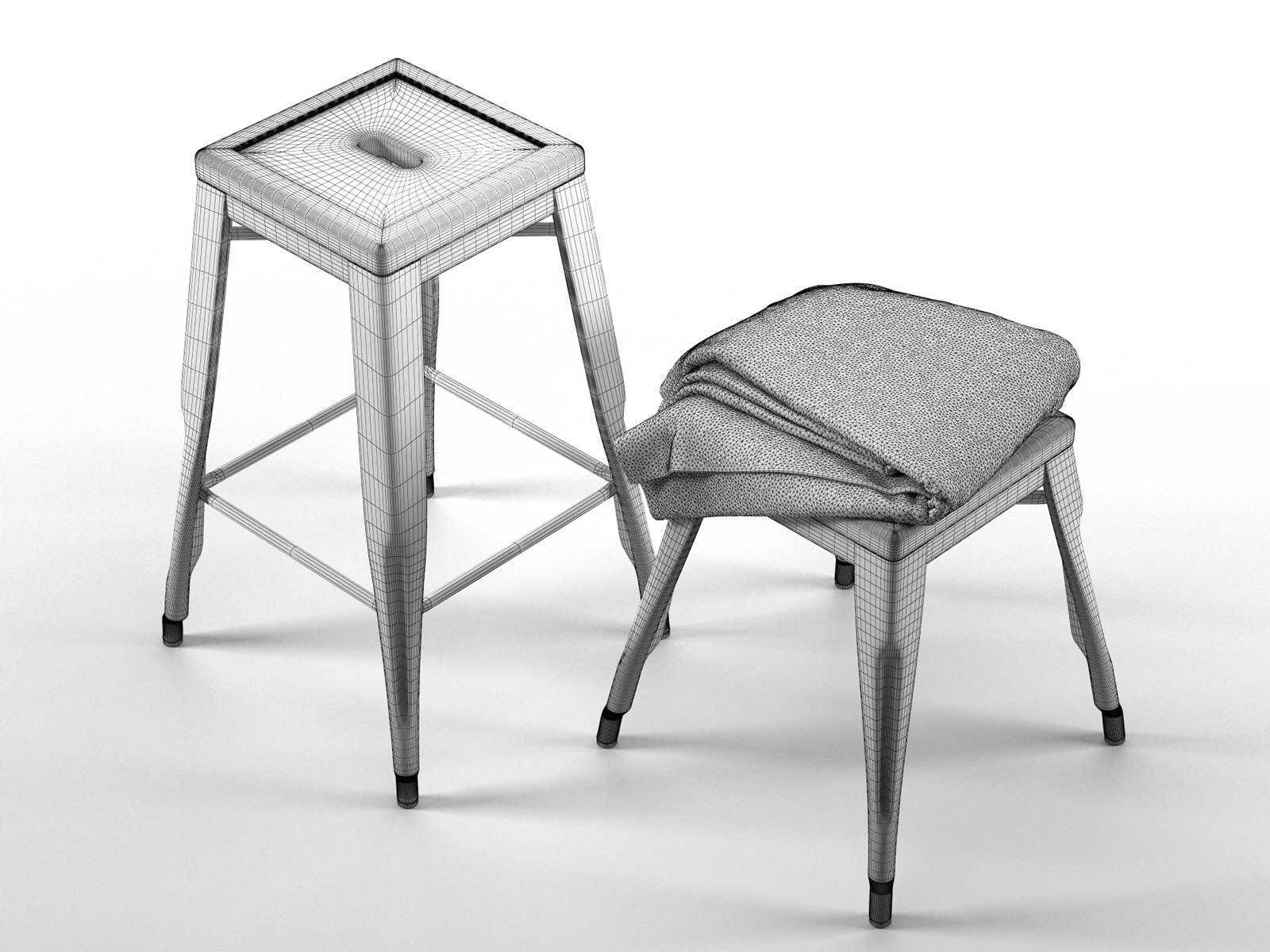 Tolix Stools with Towel 3D model_2