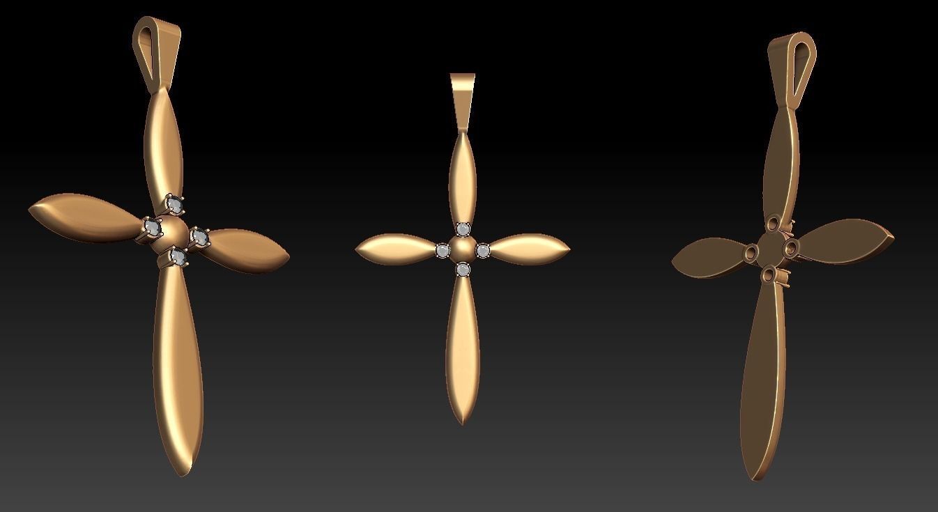 PENDANT CROSS 7 4 gems 3D print model_0