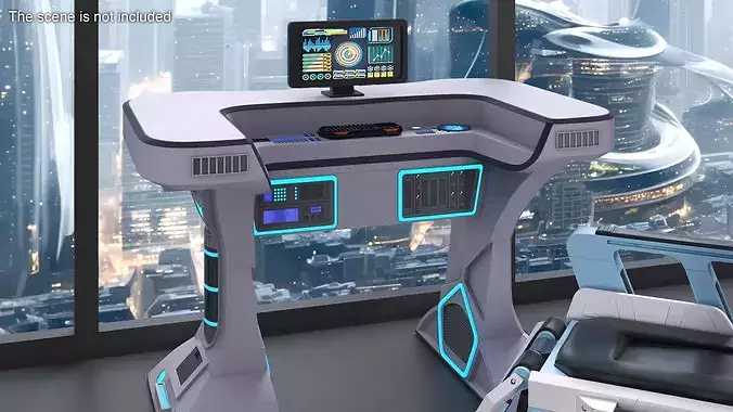 Futuristic Control Desk and Monitor 3D model 3