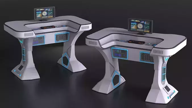 Futuristic Control Desk and Monitor 3D model
