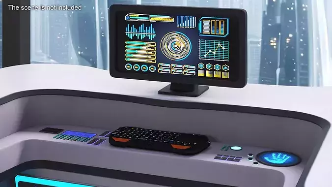 Futuristic Control Desk and Monitor 3D model 5