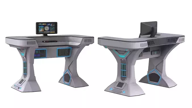 Futuristic Control Desk and Monitor 3D model 6