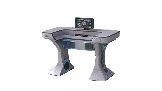 Futuristic Control Desk and Monitor 3D model 2