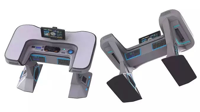 Futuristic Control Desk and Monitor 3D model 7