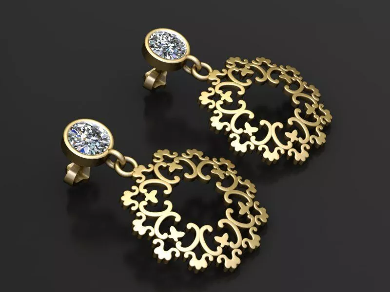 Vintage Filigree Diamond Drop Earrings 3D print model