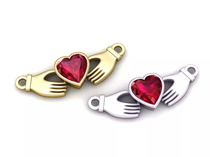 Ruby Heart Claddagh Hands Pendant Connector 3D print model