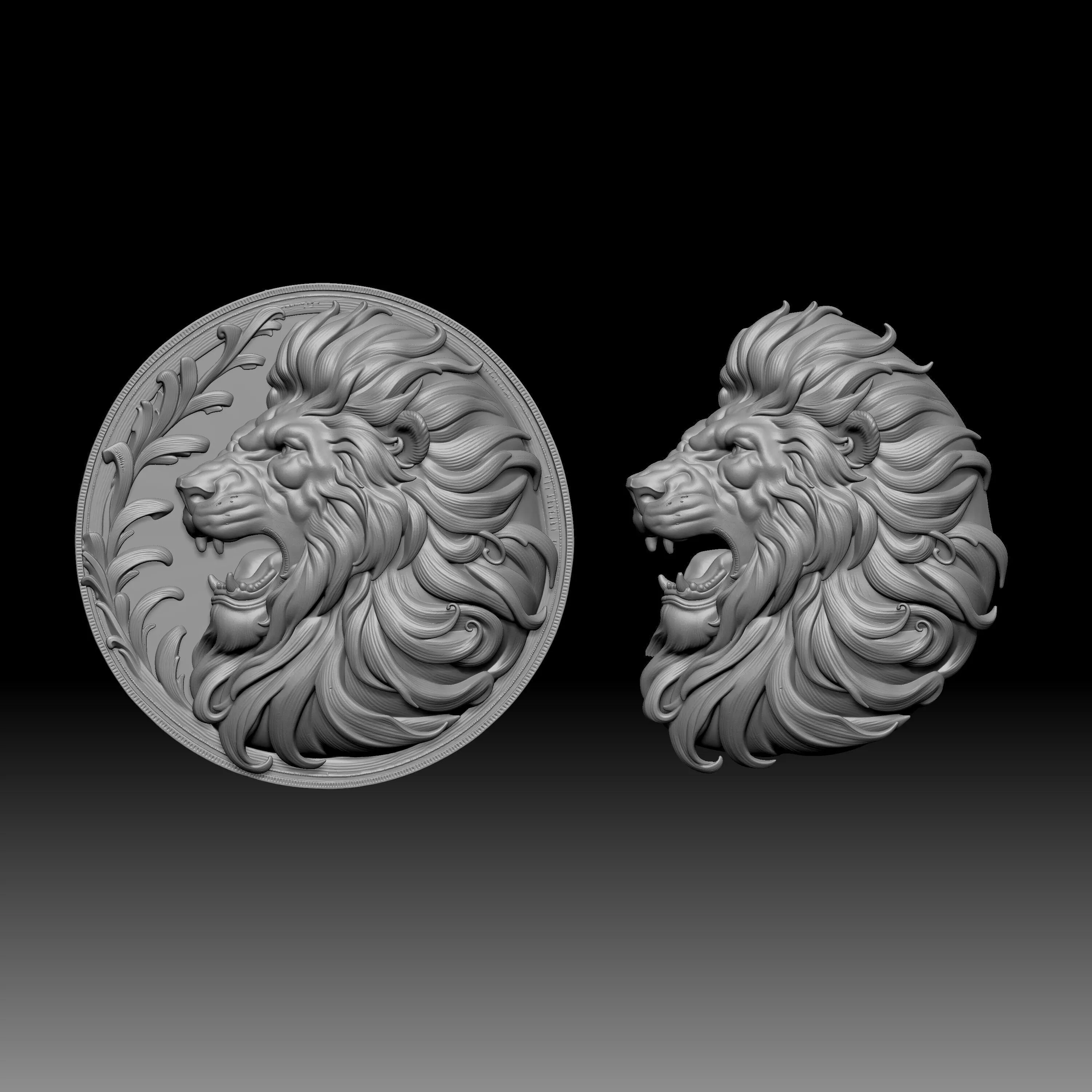 high-relief 3D digital sculpt of a roaring lion 3D print model
