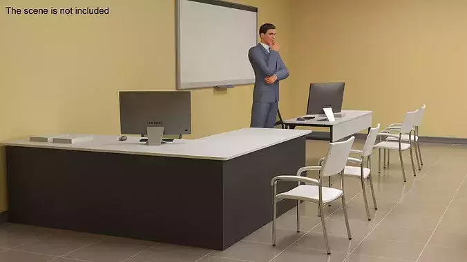 Office Desk with Desktop Monoblock and Chair Setup 3D model 3