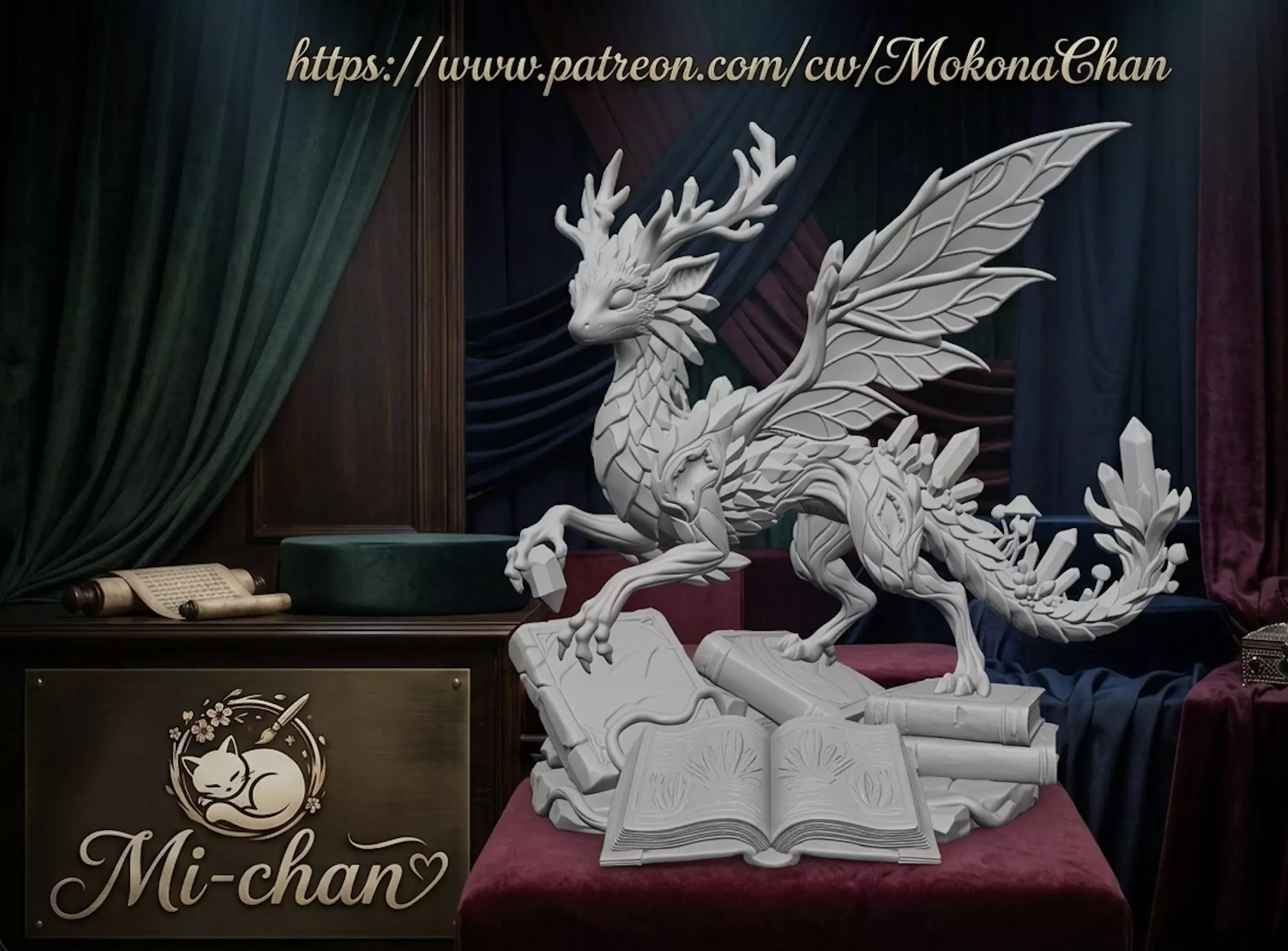Library Protector Dragon Deer 3D Printable Miniature STL 3D print model