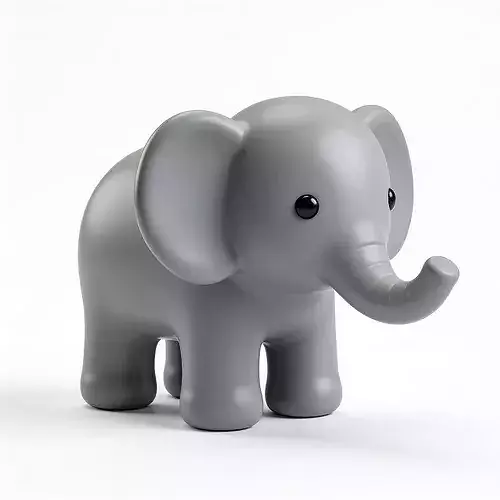 Stylized 3D Minimalist Gray Rubber Elephant Toy Model