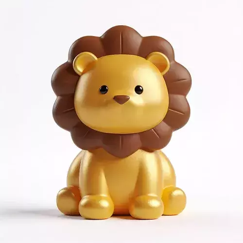 Stylized 3D Minimalist Golden Rubber Lion Toy Model