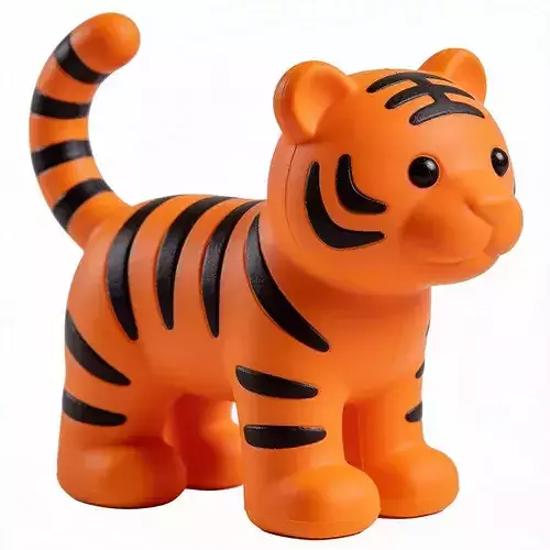 Stylized 3D Minimalist Orange Rubber Tiger Toy Model