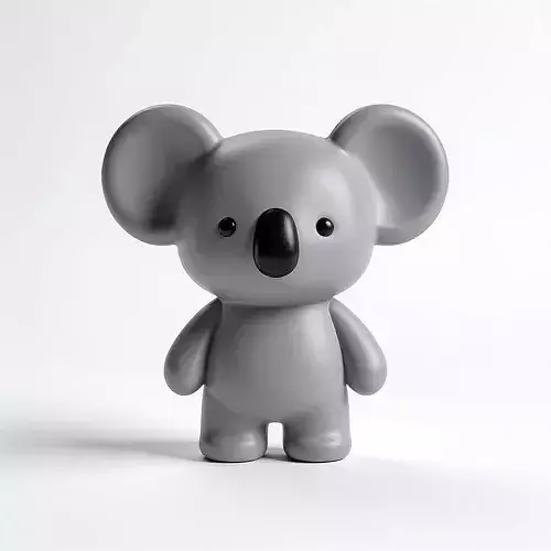Stylized 3D Minimalist Gray Rubber Koala Toy Model