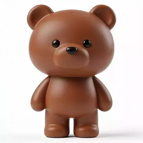Stylized 3D Minimalist Brown Rubber Bear Toy Model
