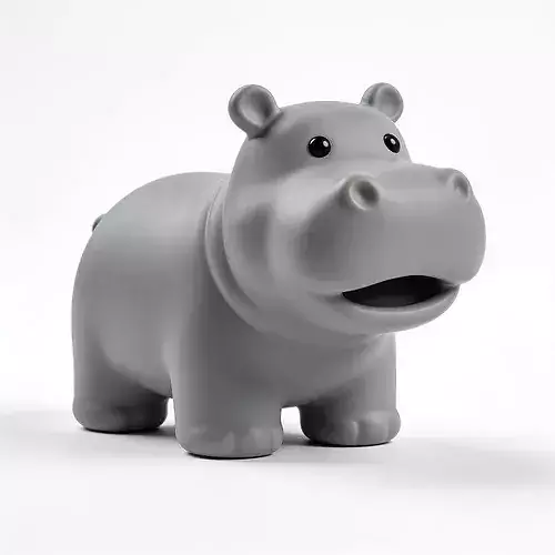 Stylized 3D Minimalist Gray Rubber Hippopotamus Toy Model