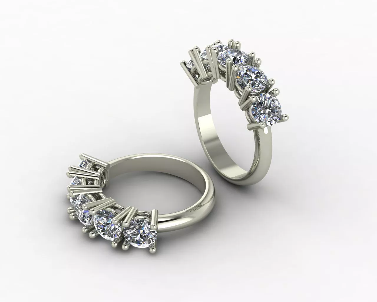 Five Stone Round Diamond Anniversary Ring CAD 3D print model