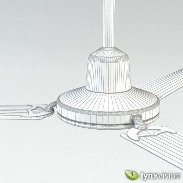 Metallic Ceiling Fan with Wooden Blades 3D model_4