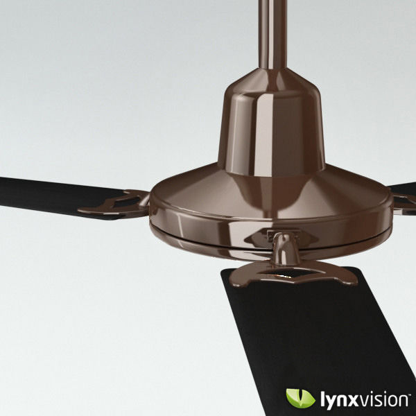 Metallic Ceiling Fan with Wooden Blades 3D model_2
