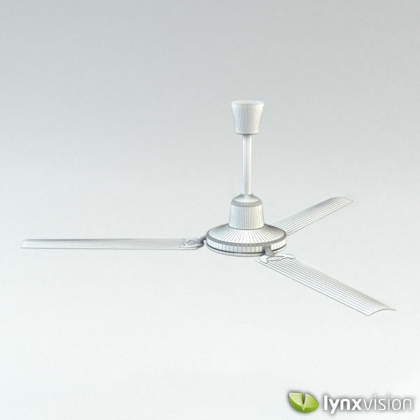 Metallic Ceiling Fan with Wooden Blades 3D model_3