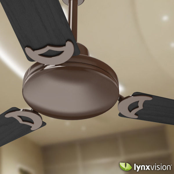 Metallic Ceiling Fan with Wooden Blades 3D model_1