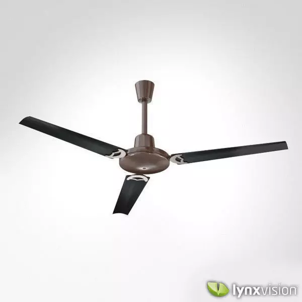 Metallic Ceiling Fan with Wooden Blades 3D model_0