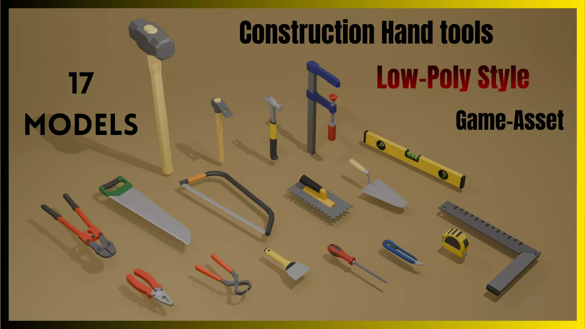 Stylized Construction Hand Tools Asset Pack Low-poly 3D model