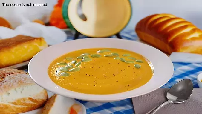 Creamy Pumpkin Soup with Pumpkin Seeds 3D model 2