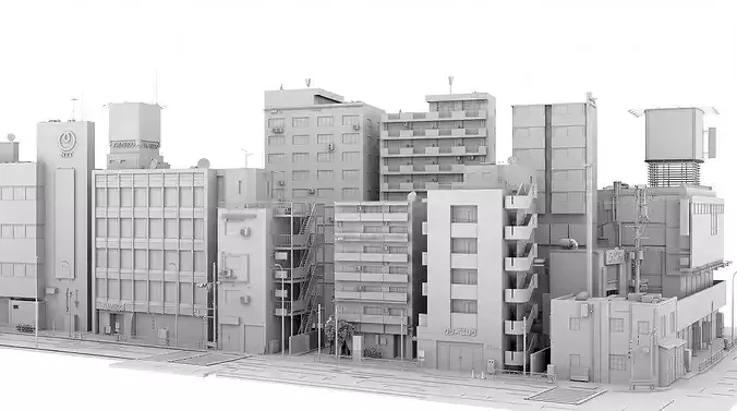 Tokyo Street Building kidbash set 2 Low-poly 3D model Low-poly 3D model 5
