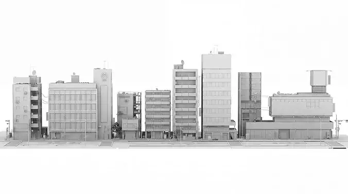 Tokyo Street Building kidbash set 2 Low-poly 3D model Low-poly 3D model 3