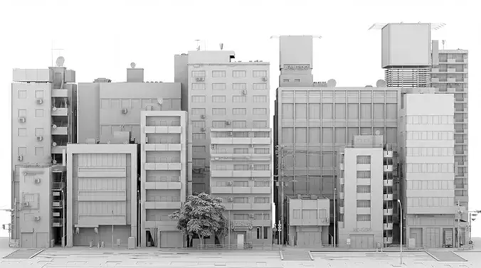 Tokyo Street Building kidbash set 2 Low-poly 3D model Low-poly 3D model 2