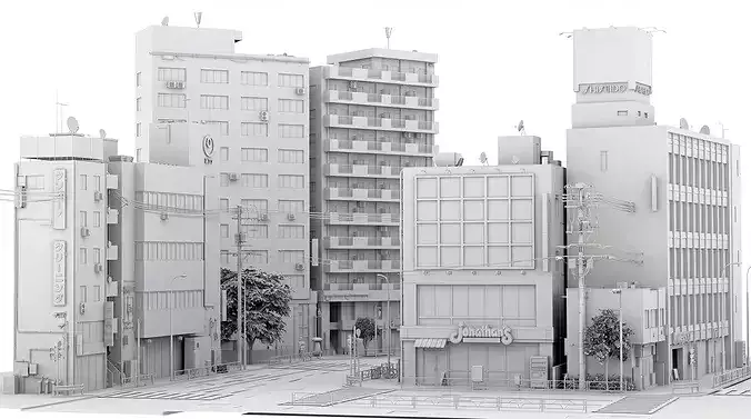 Tokyo Street Building kidbash set 2 Low-poly 3D model Low-poly 3D model 4