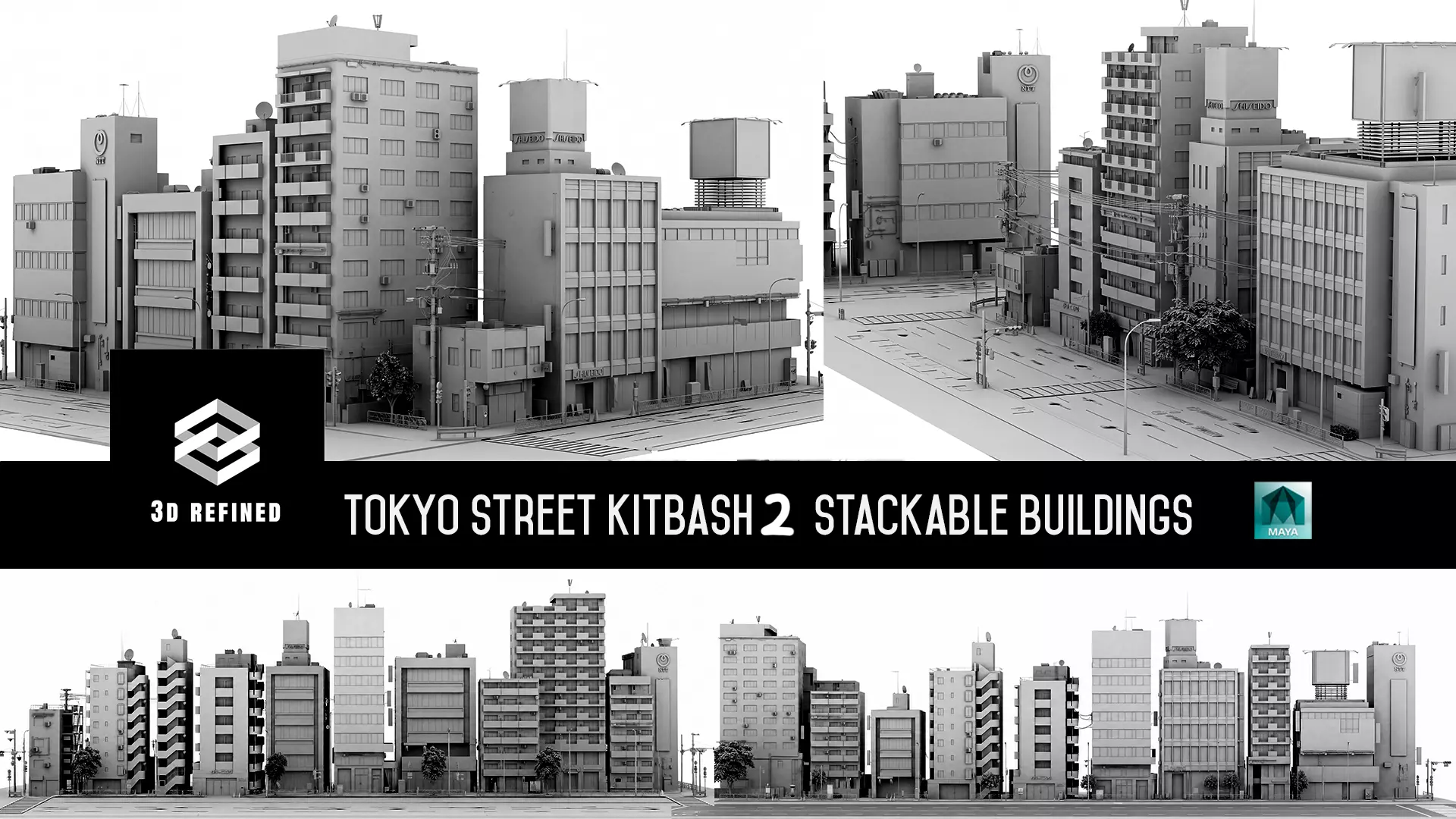 Tokyo Street Building kidbash set 2 Low-poly 3D model Low-poly 3D model