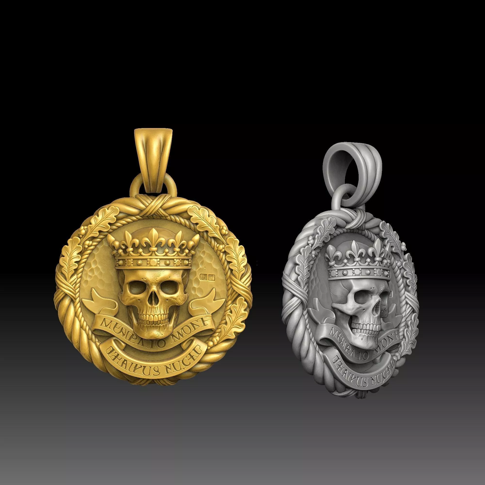 Crowned Skull Crests - one inch pendant 3D print model