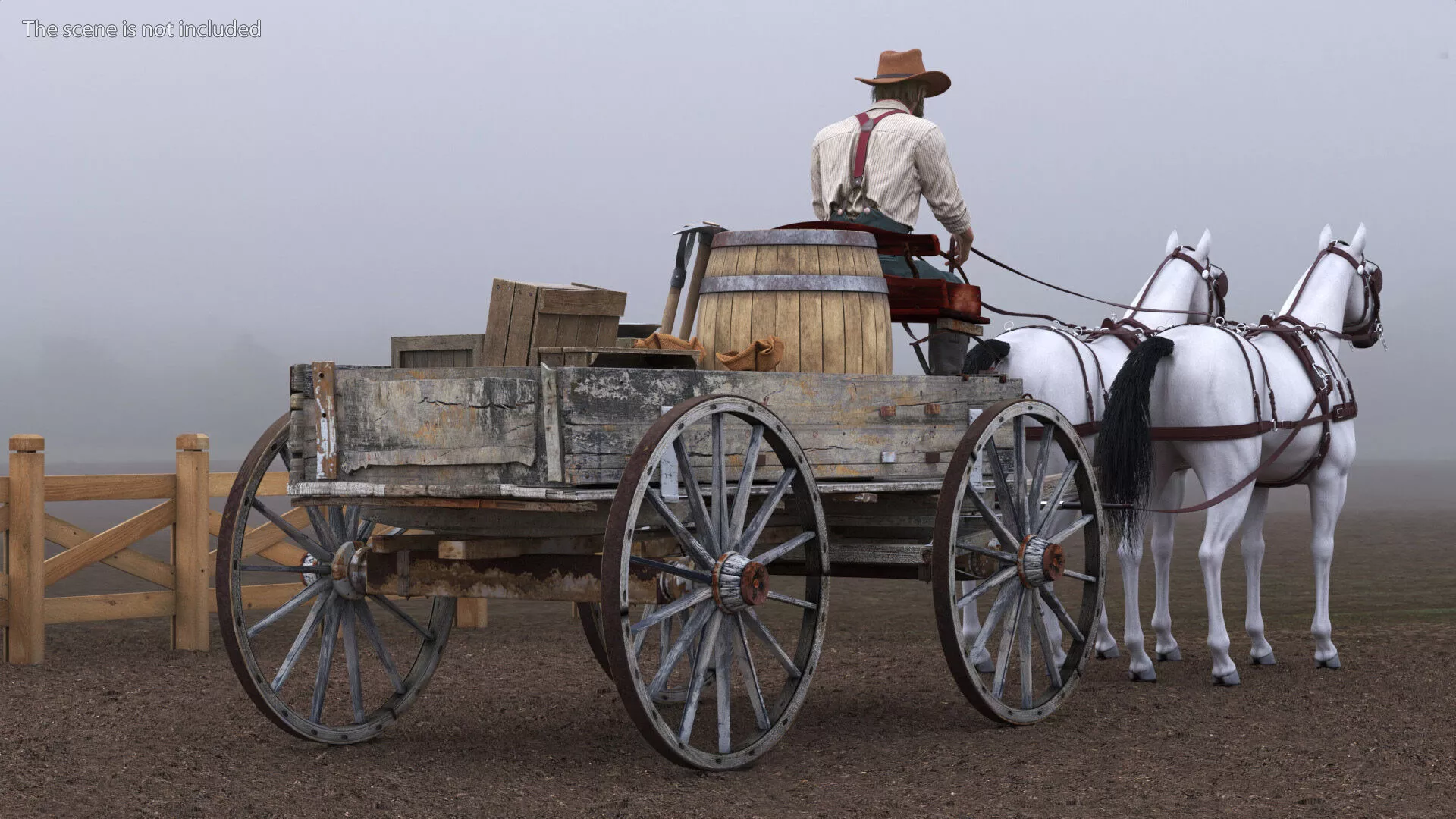 Gold Rush Miner with Wagon and Horses 3D model