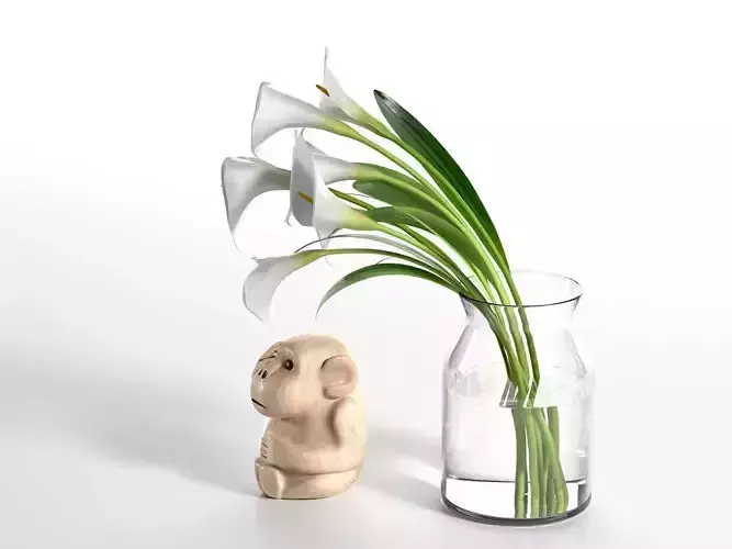 Wooden Monkey and Flowers