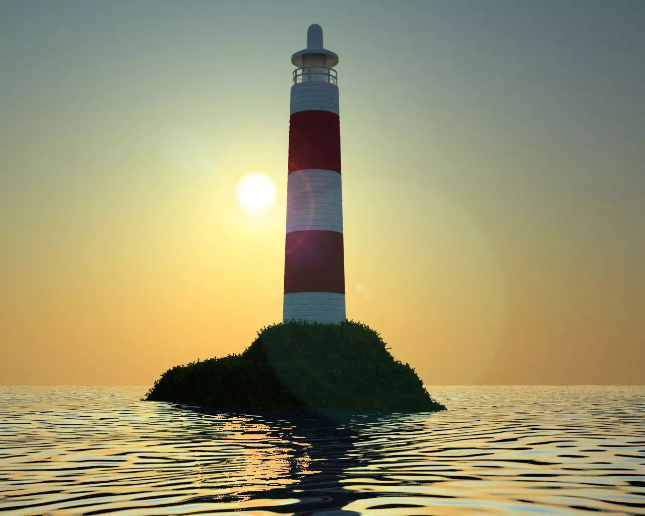 LightHouse in ocean at sunset Low-poly 3D model